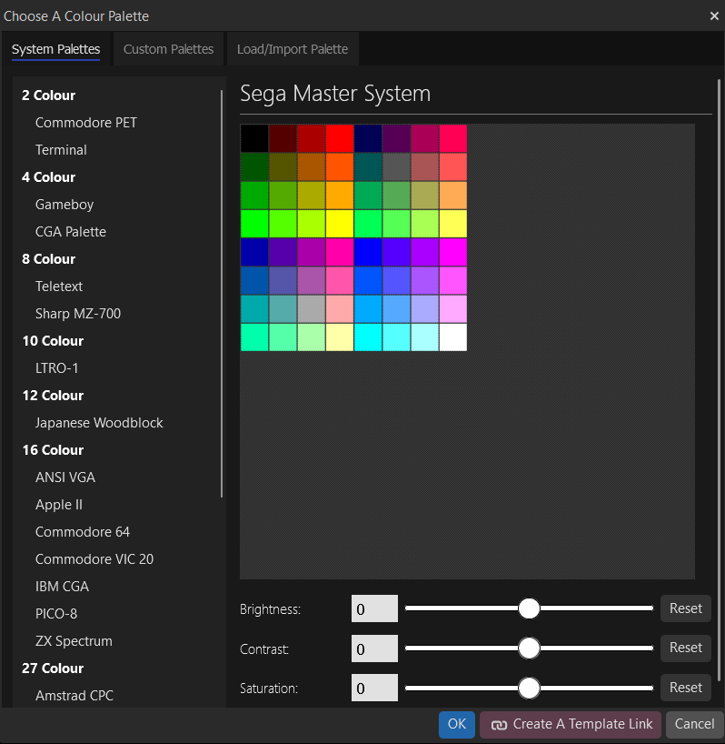 A screenshot from lvllvl showing the colour palette options